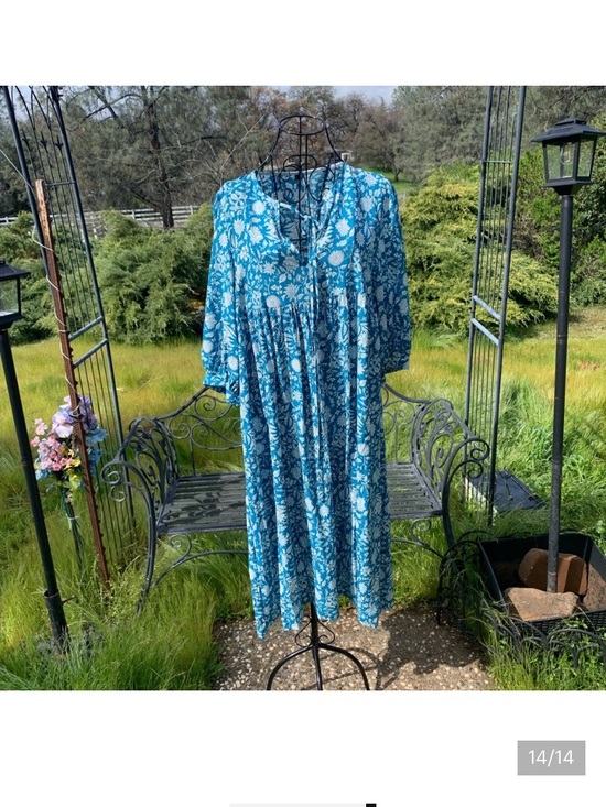 Dresses & Skirts - Bohemian Turquoise Blue & White Maxi Dress